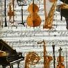 Tissu, Concerto kanvas, instruments de musique sur fond de partition