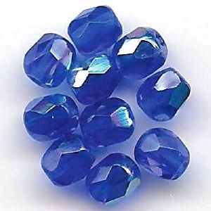 Perles à facette 4mm, bleu cobalt irisé (sapphire AB)