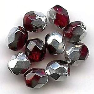 Perles à facette 4mm, rouge argenté