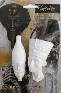 Powertex, Plâtre, duo tête Akhenaton et Néfertiti, 9cm