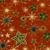 Tissu, Festive Fun, étoiles de Noël, vertes et or sur fond rouge