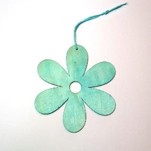 Fleur en bois, 12cm, bleu turquoise